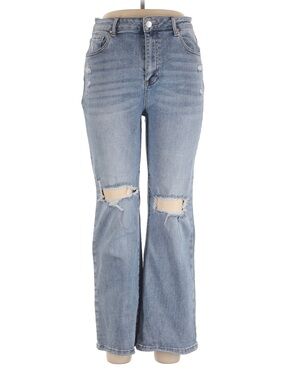 Risen Light Blue High-Rise Distressed Flare Jeans